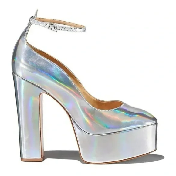 NEW Schutz Renee Ankle Strap Platform Pump Hologram Heels